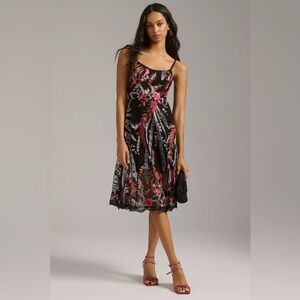 Dress The Population Black Floral Embroidery Dress XS New